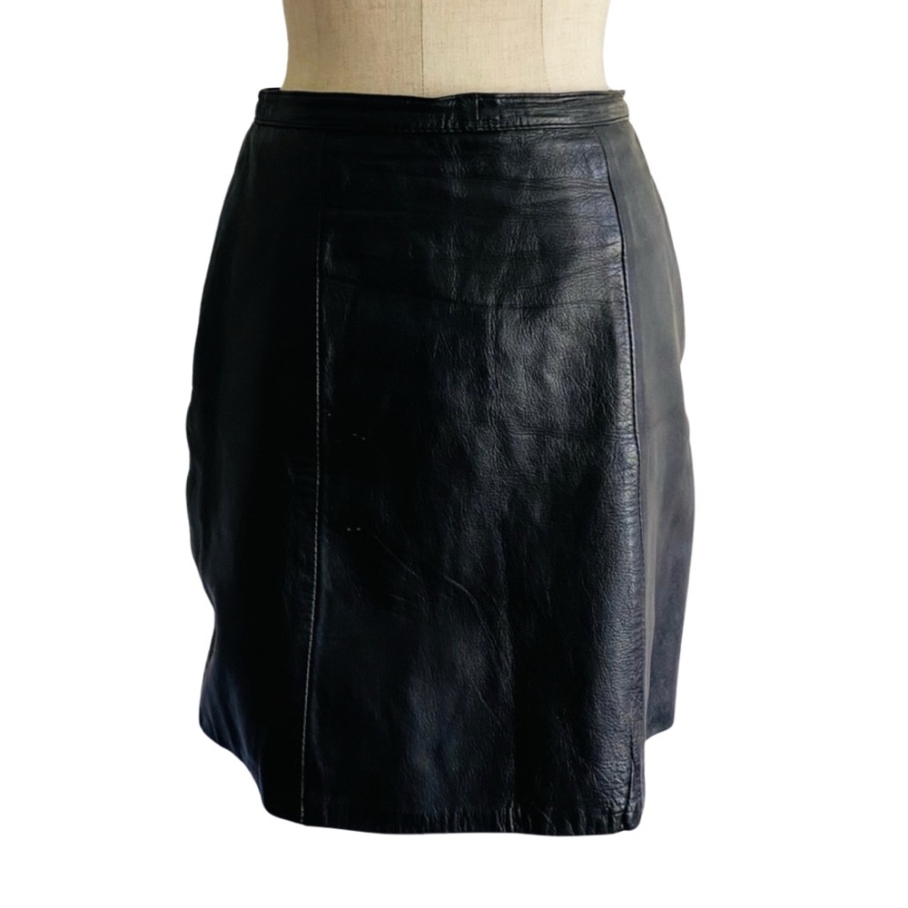 Vintage 80s 90s Black Short Mini Leather Skirt Moto